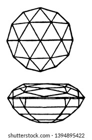 Double Brilliant Cut gem sometimes called Lisbon, vintage line drawing or engraving illustration.