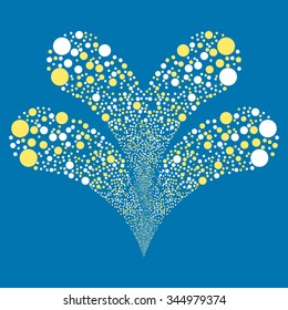 Double Bubble Fireworks vector illustration. Style is yellow and white bicolor flat circles, blue background.