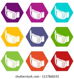 Double buckle belt icons 9 set coloful isolated on white for web
