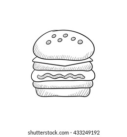 Icono de esbozo de vector de hamburguesa doble aislado en el fondo. Icono de doble hamburguesa dibujado a mano. Icono de esbozo de doble hamburguesa para infografía, sitio web o aplicación.