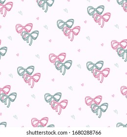 Double Butterfly Ribbon Bow Tie Vector Cartoon Cute Vintage Seamless Pattern