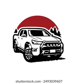 Double cabin 4x4 offroad vehicle pickup truck vector art illustration isolated in white background