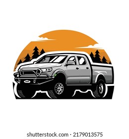 Double Cabin Overland Off Road Vector Illustration. Best For Automotive Tshirt Design