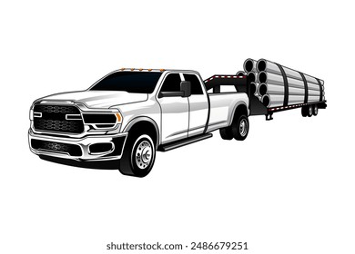 double cabin pickup car with trailer logo vector