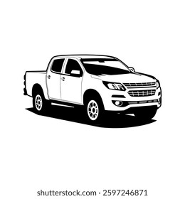 Double Cabin Pickup Truck Sketch Silhouette Monochrome