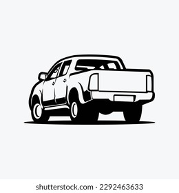 Double Cabin Pickup Truck Vector Isolated. Black and White Monochrome Silhouette Vector