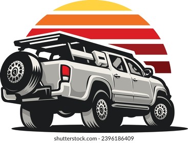 Double Cabin Rear View Vector Art Illustration Isolated