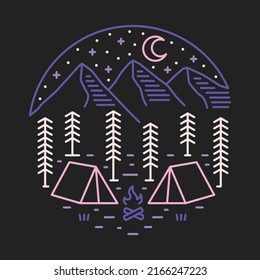 Double camping in the good nature at night graphic illustration vector art t-shirt design