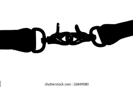 A double carabiner lock on a leather belt
