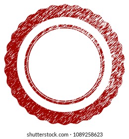 Double certificate rosette frame distress textured template. Vector draft element with grainy design and scratched texture in red color. Designed for overlay watermarks and rubber seal imitations.