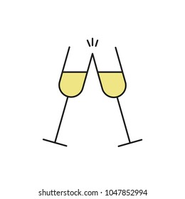 Double Champagne Glass Thin Line Icon Illustration