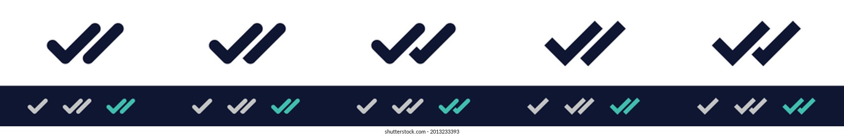 Double check icon form message send status. Two ticks - sent, delivered, seen, vector icon