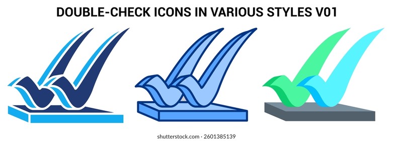 Double Check icon represented by two check mark Blue, Flat, Dualtone style.