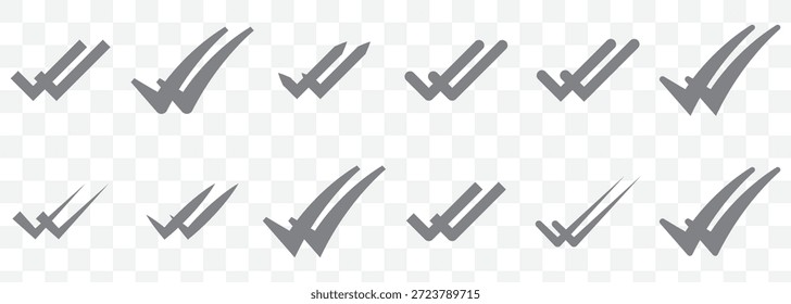 Double check icon tick symbol confirmation, approval, success icons. Check mark icon. Single and double ticks. Confirmation and read message status symbol. Used in chat, tasks, and notifications sign. Check and dSingle and double ticks in green color vector illustration On Transparent Background. EPS 10.