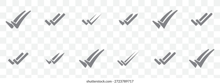 Double check icon tick symbol confirmation, approval, success icons. Check mark icon. Single and double ticks. Confirmation and read message status symbol. Used in chat, tasks, and notifications sign. Check and dSingle and double ticks in green color vector illustration On Transparent Background. EPS 10.