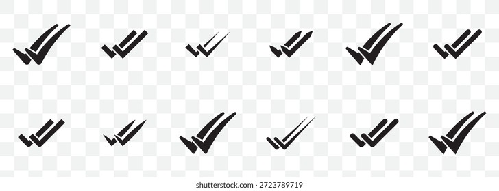 Double check icon tick symbol confirmation, approval, success icons. Check mark icon. Single and double ticks. Confirmation and read message status symbol. Used in chat, tasks, and notifications sign. Check and dSingle and double ticks in green color vector illustration On Transparent Background. EPS 10.