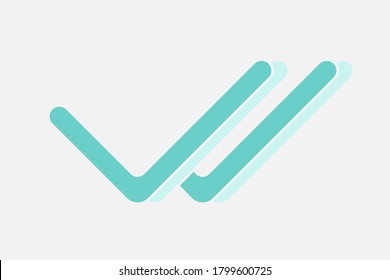 Double check mark in blue on gray background with shadow. Vector illustration.
