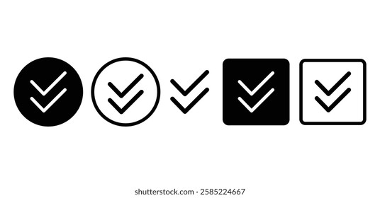 double check symbol sign icon vector design black white color simple flat illustration sets