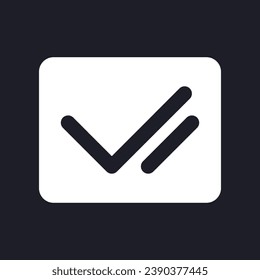 Double checkmark dark mode glyph ui icon. Delivered and read. User interface design. White silhouette symbol on black space. Solid pictogram for web, mobile. Vector isolated illustration