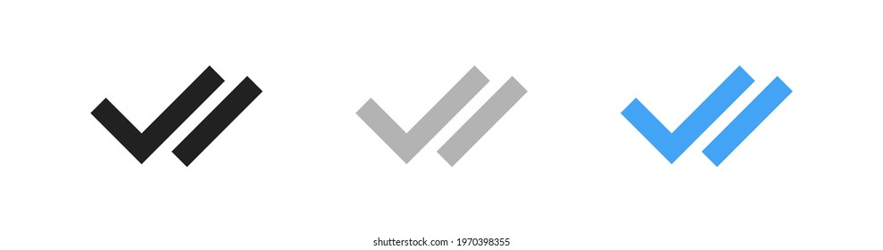 Double checkmark icon set. Vector seen message symbols. Readed tick or checkmark icons on white background.
