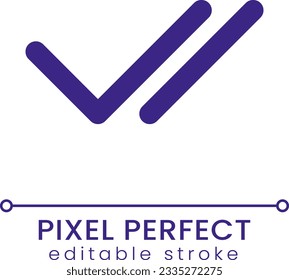 Doble marca de verificación píxel color RGB perfecto icono ui. El mensaje se entrega, se lee. Elemento de línea simple rellenado. GUI, diseño UX para aplicación móvil. Pictograma aislado del vector. Trazo editable. Fuente de Poppins utilizada