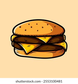 hambúrguer de queijo duplo isolado desenho linha arte estilo esboço clássico vintage design ilustração