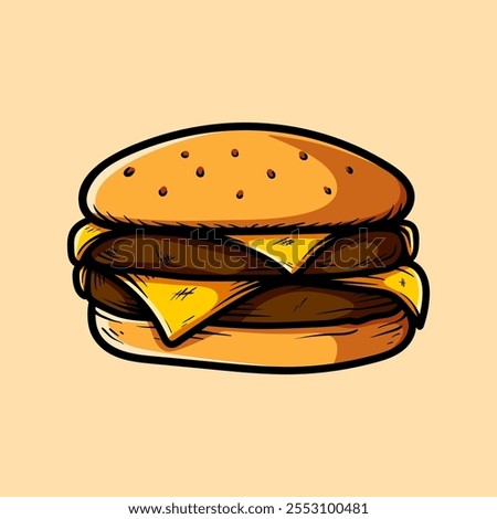 double cheese burger isolated drawing line art style sketch classic vintage design illustration
