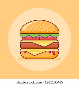 Double cheeseburger flat line icon. Vector illustration.