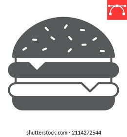 Double cheeseburger glyph icon, junk food and fast food, double burger vector icon, vector graphics, editable stroke solid sign, eps 10.