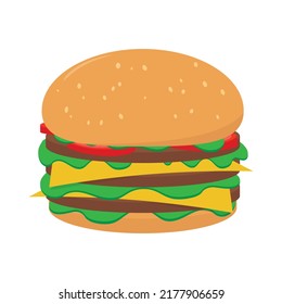 Double Cheeseburger Isolated On White Background. Vector Illustration