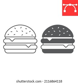 Double cheeseburger line and glyph icon, junk food and fast food, double burger vector icon, vector graphics, editable stroke outline sign, eps 10.