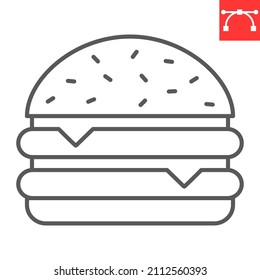 Double cheeseburger line icon, junk food and fast food, double burger vector icon, vector graphics, editable stroke outline sign, eps 10.