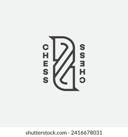 Double chess knight logo design template. Linear graphic style. Vector illustration.