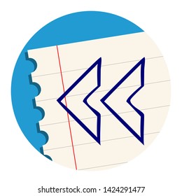 Double Chevron Arrow Left. Free Hand Icon on a Notebook Sheet