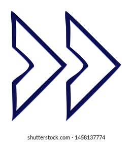 Double Chevron Arrow Right. Next. Hand Drawn Icon with Blue Ballpoint Pen Style.