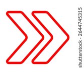 Double chevron icon. Outlined arrows pointing right, representing forward motion, fast-forward, navigation, or directional flow in user interfaces.