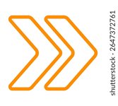 Double chevron icon. Outlined arrows pointing right, representing forward motion, fast-forward, navigation, or directional flow in user interfaces.