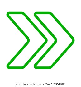 Double chevron icon. Outlined arrows pointing right, representing forward motion, fast-forward, navigation, or directional flow in user interfaces.