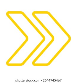 Double chevron icon. Outlined arrows pointing right, representing forward motion, fast-forward, navigation, or directional flow in user interfaces.