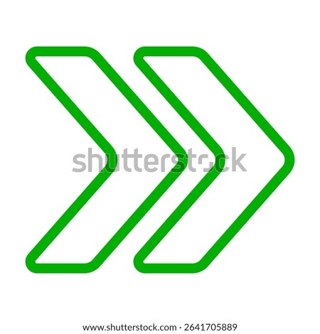Double chevron icon. Outlined arrows pointing right, representing forward motion, fast-forward, navigation, or directional flow in user interfaces.