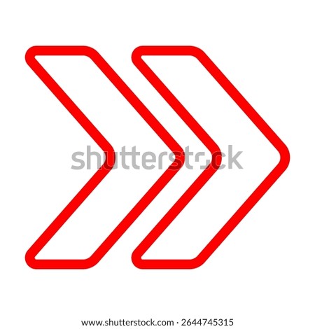 Double chevron icon. Outlined arrows pointing right, representing forward motion, fast-forward, navigation, or directional flow in user interfaces.