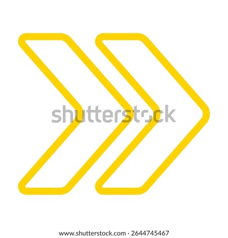 Double chevron icon. Outlined arrows pointing right, representing forward motion, fast-forward, navigation, or directional flow in user interfaces.