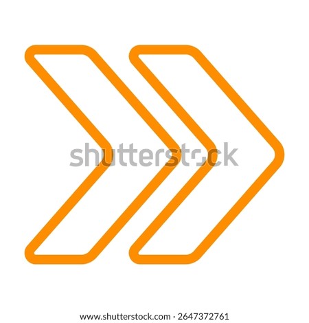 Double chevron icon. Outlined arrows pointing right, representing forward motion, fast-forward, navigation, or directional flow in user interfaces.
