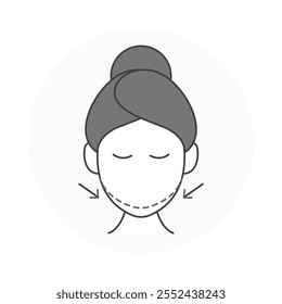 Double Chin Icon – Face with Arrows Representing Chin Contouring and Fat Reduction