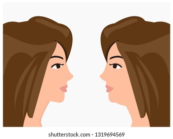 Double chin lift and reduction before and after vector illustration.