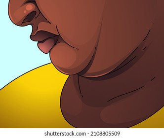 Double chin. The woman with age problems on her face. Healthcare illustration. Vector illustration. 