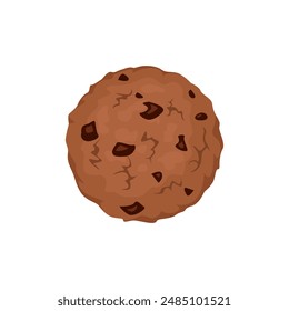 Double chocolate cookie with cocoa chips isolated on white background. Vector cartoon flat illustration of sweet food.