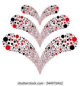 Double Circle Fireworks vector illustration. Style is intensive red and black bicolor flat circles, white background.