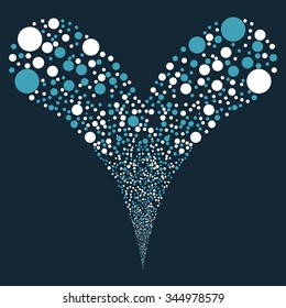 Double Circle Fireworks vector illustration. Style is blue and white bicolor flat circles, dark blue background.
