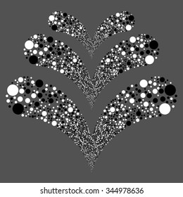 Double Circle Fireworks vector illustration. Style is black and white bicolor flat circles, gray background.